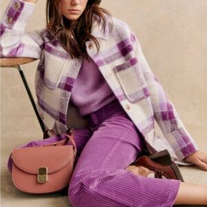 Sezane Purple and Cream Plaid Jacket